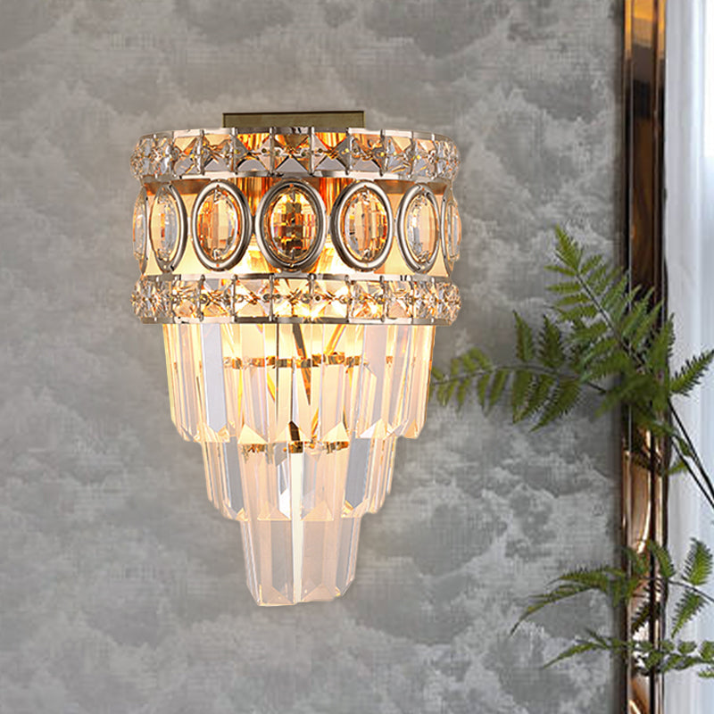 Modern Crystal Wall Lighting: 2-Light Gold Flush Mount For Living Room