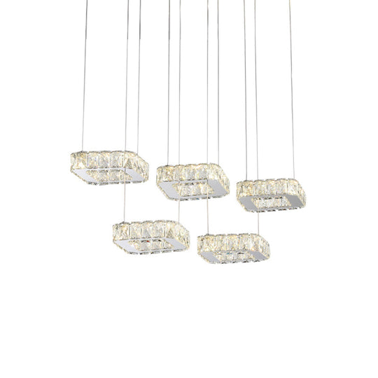 Nickel Beveled Crystal Square Cluster Pendant Light With Modern Design - 5 Heads