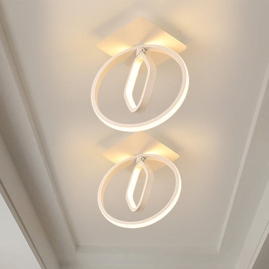 Modern Acrylic White/Black Led Ceiling Lighting For Bedroom - Ring And Rhombus Flush Mount In