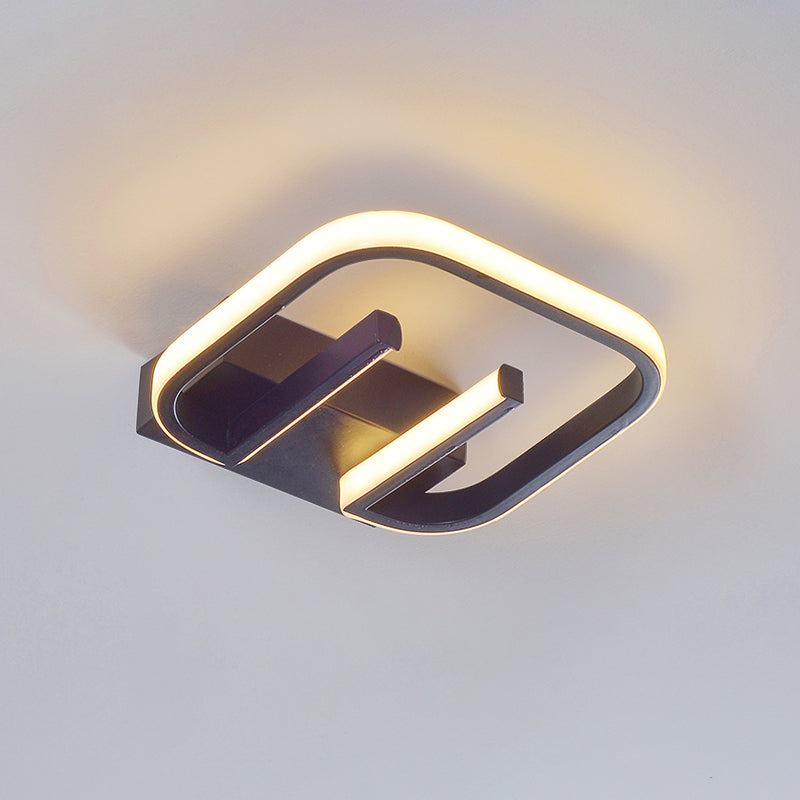 Geometric Led Ceiling Light In Nordic White/Black/Gold With Metallic Finish - Perfect For Hallways