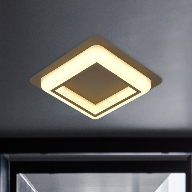 Contemporary Acrylic Led Flush Light For Bedroom - Square Ceiling Mount In White/Black/Grey