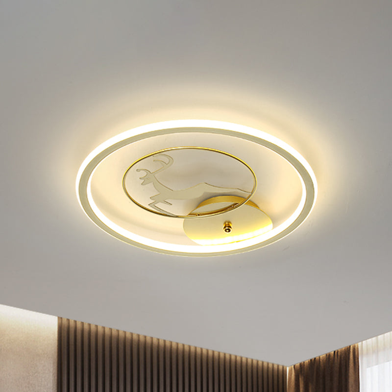 Contemporary Led Metal Ceiling Mount Fixture With Gold Round Flush Light And Elk Pattern Sizes: