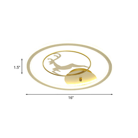 Contemporary Led Metal Ceiling Mount Fixture With Gold Round Flush Light And Elk Pattern Sizes: