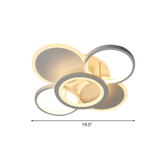 Sleek 16’/19.5’ W Metal Circular Semi Flush Mount Led Ceiling Light For Bedroom - White/Warm