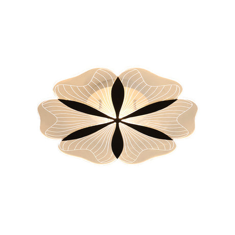 Minimalist Black Floral Flush Mount Led Ceiling Light For Bedroom - White/Warm Option