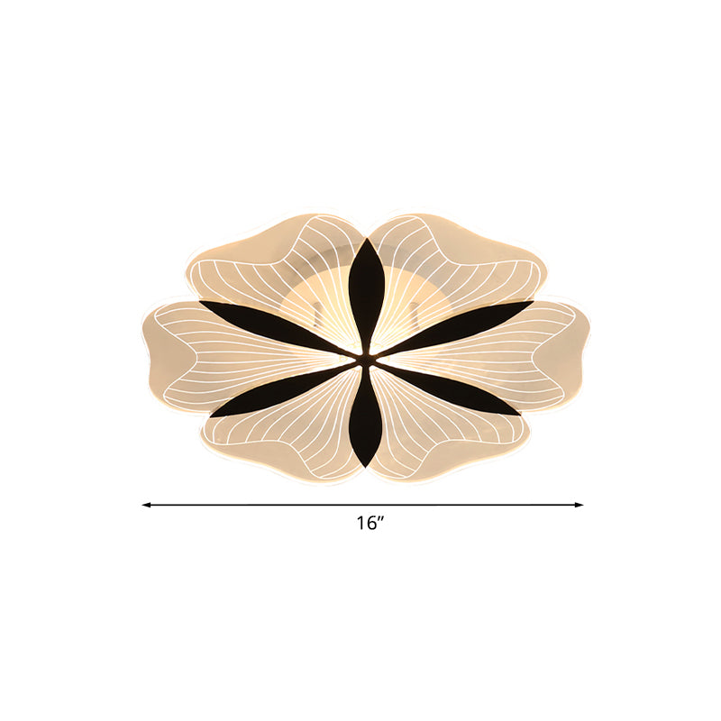 Minimalist Black Floral Flush Mount Led Ceiling Light For Bedroom - White/Warm Option