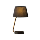 Nordic Urn-Like Bedside Lamp With Fabric Shade In Black/White/Flaxen