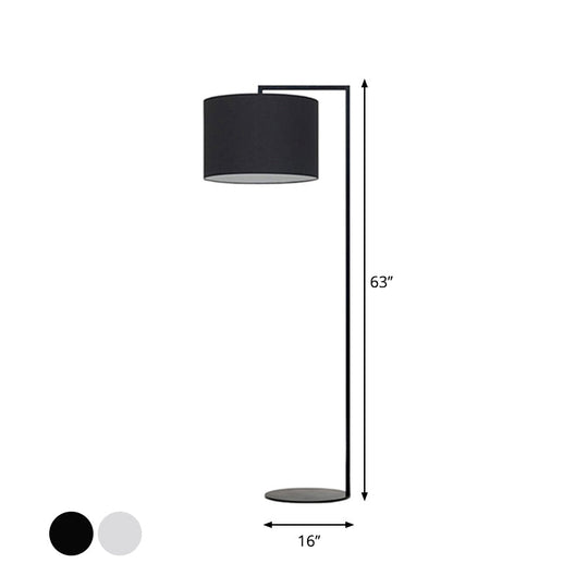 Modern Right Angle Floor Lamp - Simple Metal 1-Head White/Black Fabric Ideal For Living Room Reading