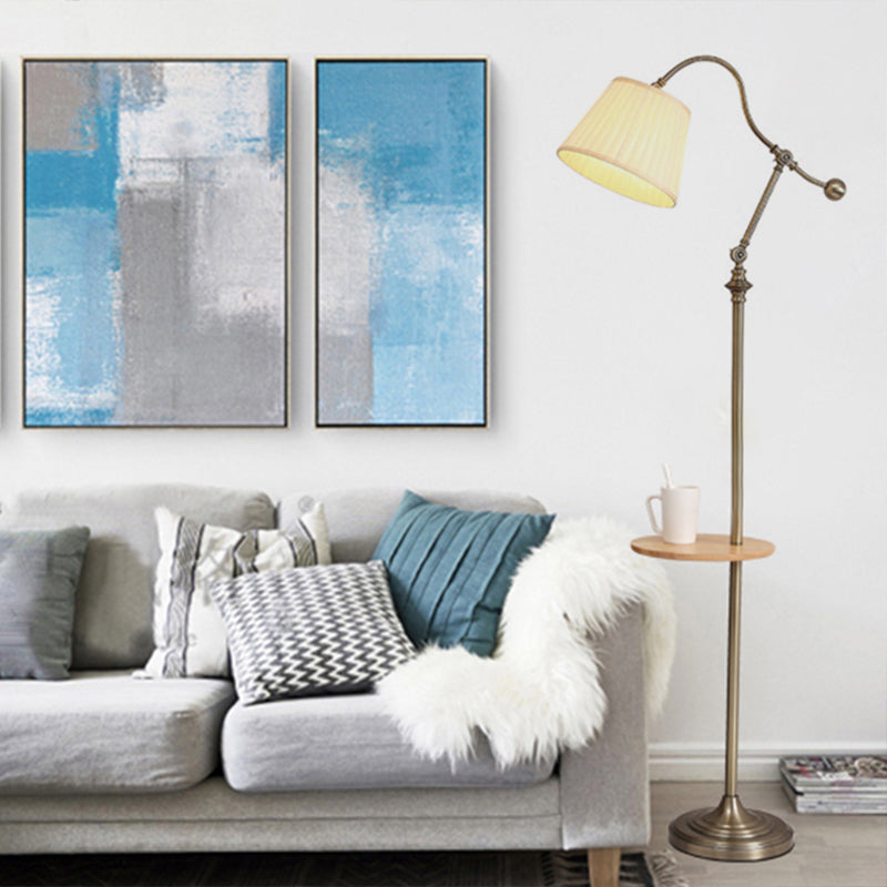 Modern Bronze Swing Arm Floor Lamp With Metallic Barrel Shade