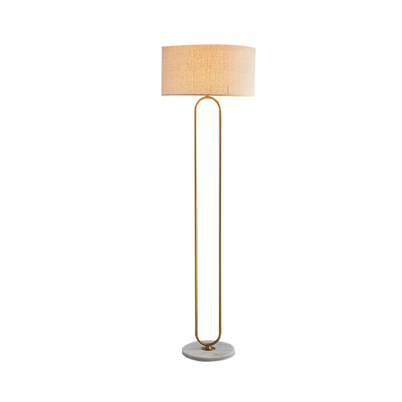 Modernist Drum Fabric Shade Floor Lamp With Single Light - Beige/Flaxen Reading For Living Room