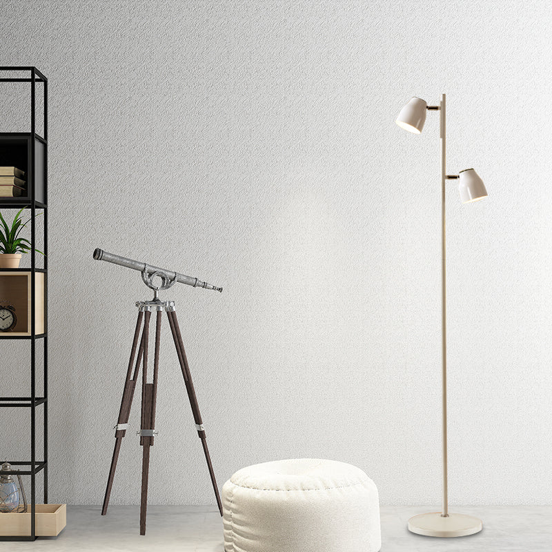 Modernist Metal Floor Reading Lamp - Trumpet Shape 2/3-Head White Ideal For Study Room