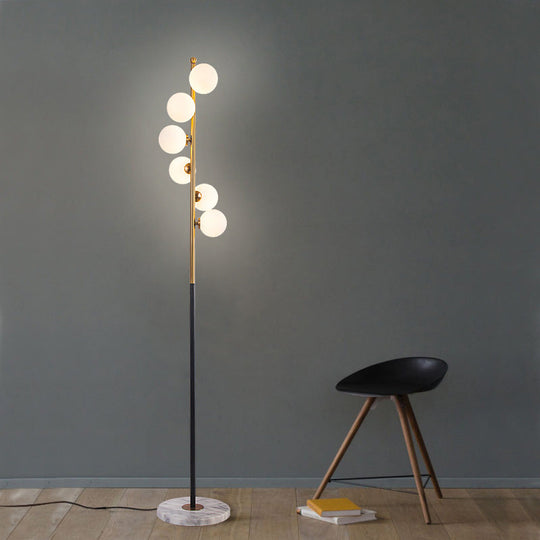 Sleek Led Standing Light: Minimalist White Glass Study Room Reading Floor Lamp With Black And Gold