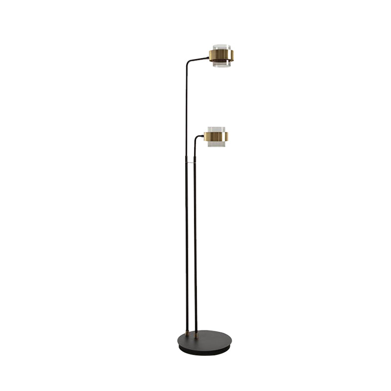Black Cylinder Led Floor Reading Lamp With Clear Glass Shade - Nordic Style For Living Room