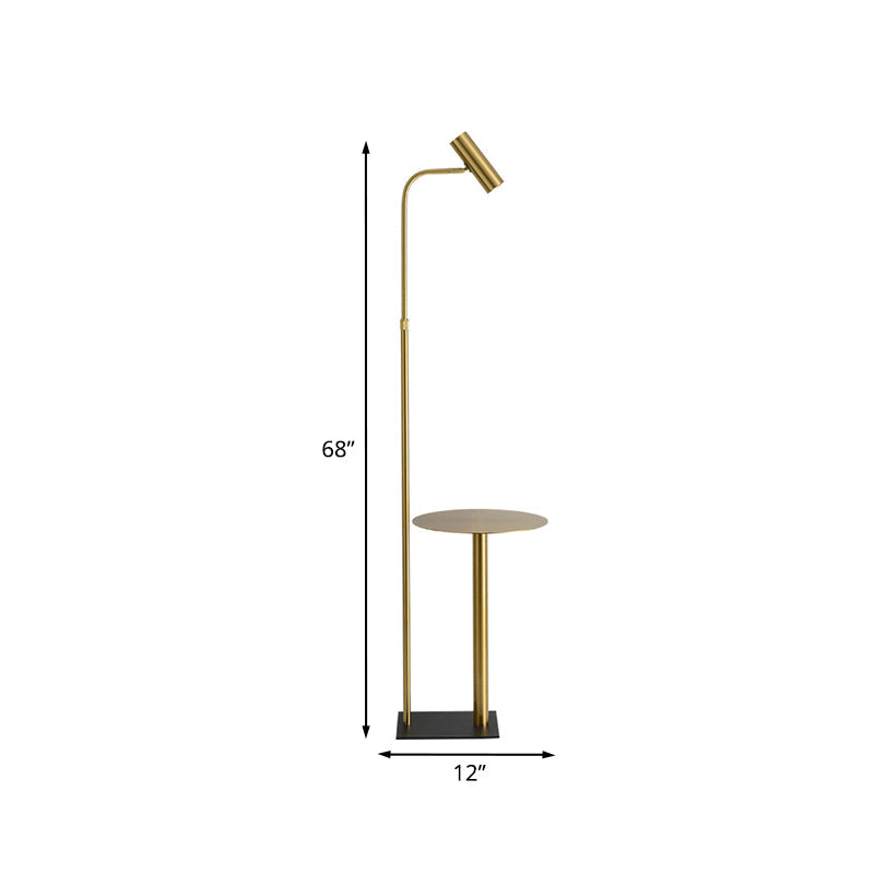 Modern Metallic Gold Led Bedroom Floor Lamp With Angled Arm