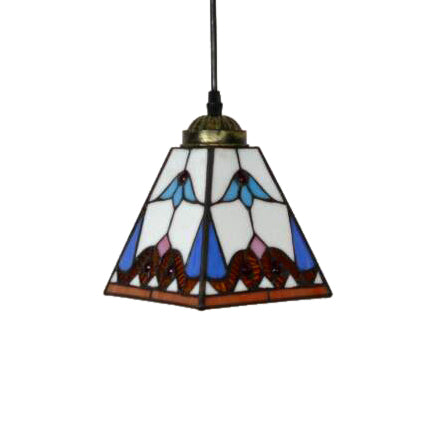 Tiffany-Style Stained Glass Pendant Light Fixture - Tapered Design (1 Bulb White)