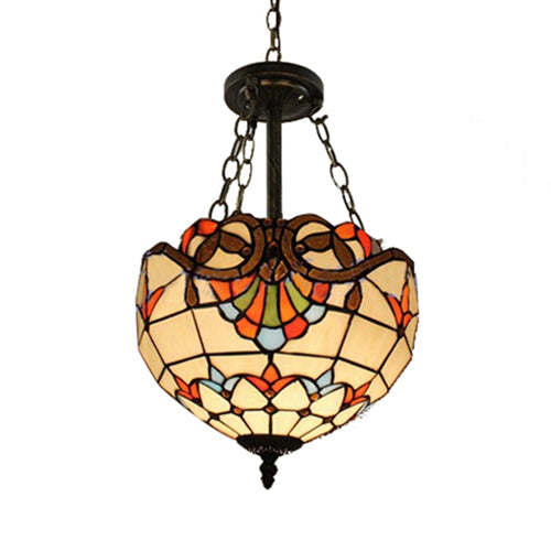 Tiffany Victorian Style Stained Glass Chandelier Pendant For Library Ceiling Beige