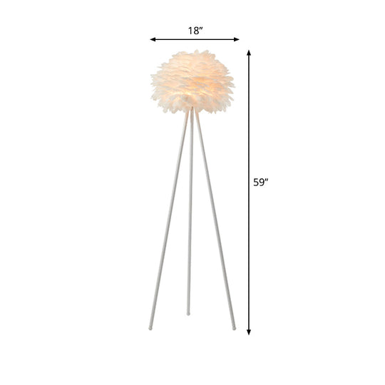Contemporary Metal Tripod Floor Light With Feather Shade - White