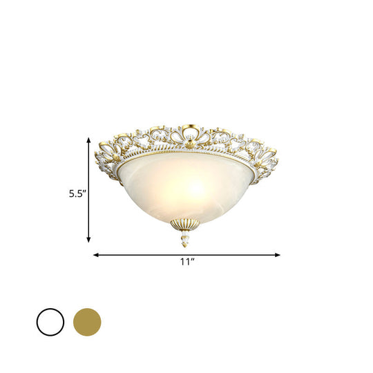 Opal Frosted Glass Flushmount Countryside Brass/White Floral Ceiling Lamp 11/19.5 Wide