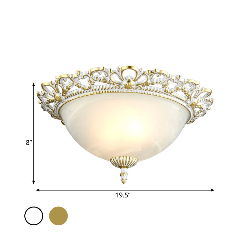 Opal Frosted Glass Flushmount Countryside Brass/White Floral Ceiling Lamp 11’/19.5’ Wide