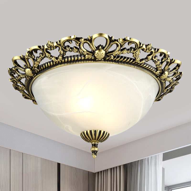 Opal Frosted Glass Flushmount Countryside Brass/White Floral Ceiling Lamp 11/19.5 Wide Brass / 11