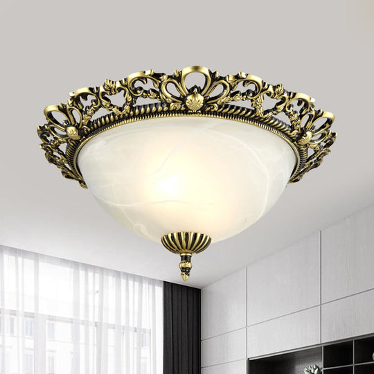 Opal Frosted Glass Flushmount Countryside Brass/White Floral Ceiling Lamp 11’/19.5’ Wide