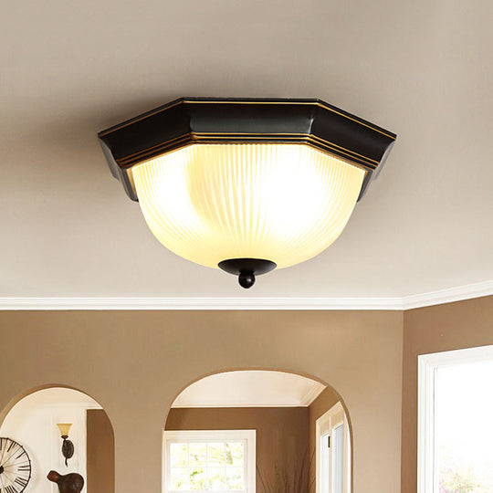 Black Milk Glass Ribbed Dome Ceiling Flush Light - Classic 2 - Head Mount