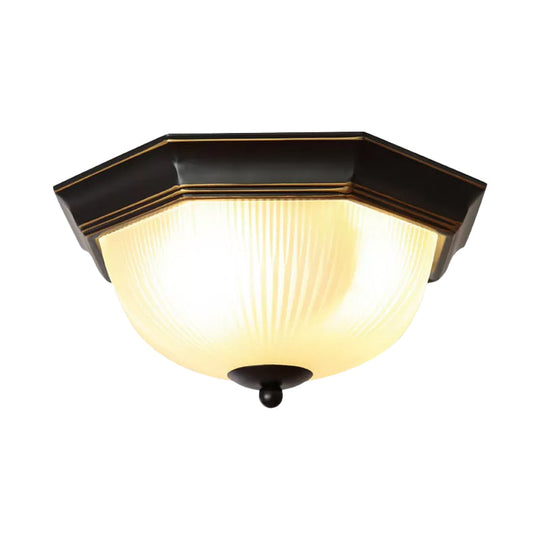 Black Milk Glass Ribbed Dome Ceiling Flush Light - Classic 2 - Head Mount