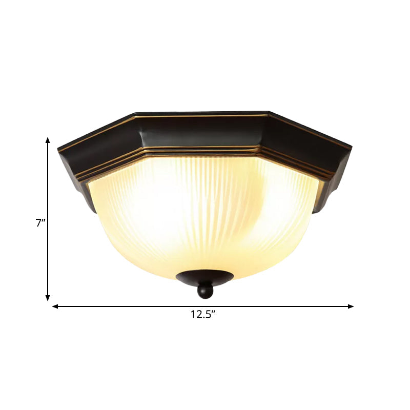 Black Milk Glass Ribbed Dome Ceiling Flush Light - Classic 2 - Head Mount