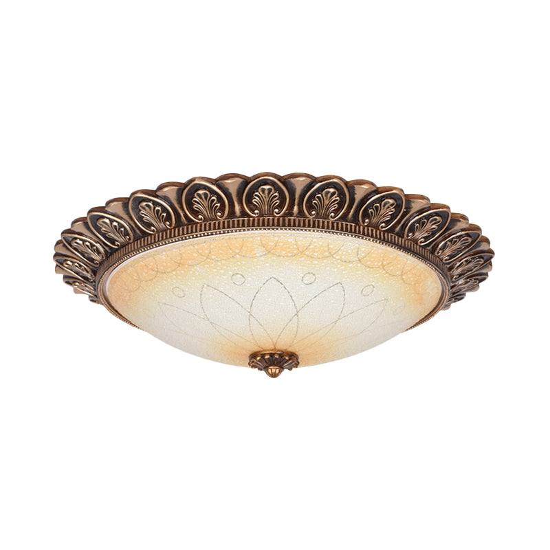 Antique Leaf - Trimmed Gold Led Flush Ceiling Light With Frosted Glass Dome - Flushmount Lighting