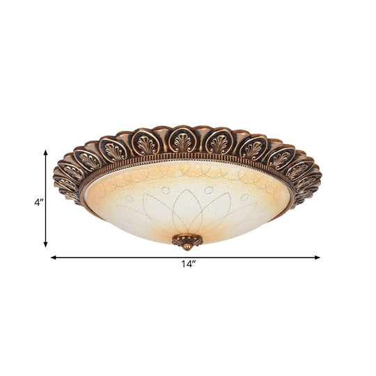 Antique Leaf - Trimmed Gold Led Flush Ceiling Light With Frosted Glass Dome - Flushmount Lighting