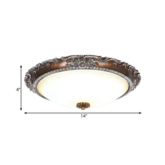 Rustic Red Brown Flush Mount Led Ceiling Light With Frosted Glass Bowl Shade - Ideal For Living Room