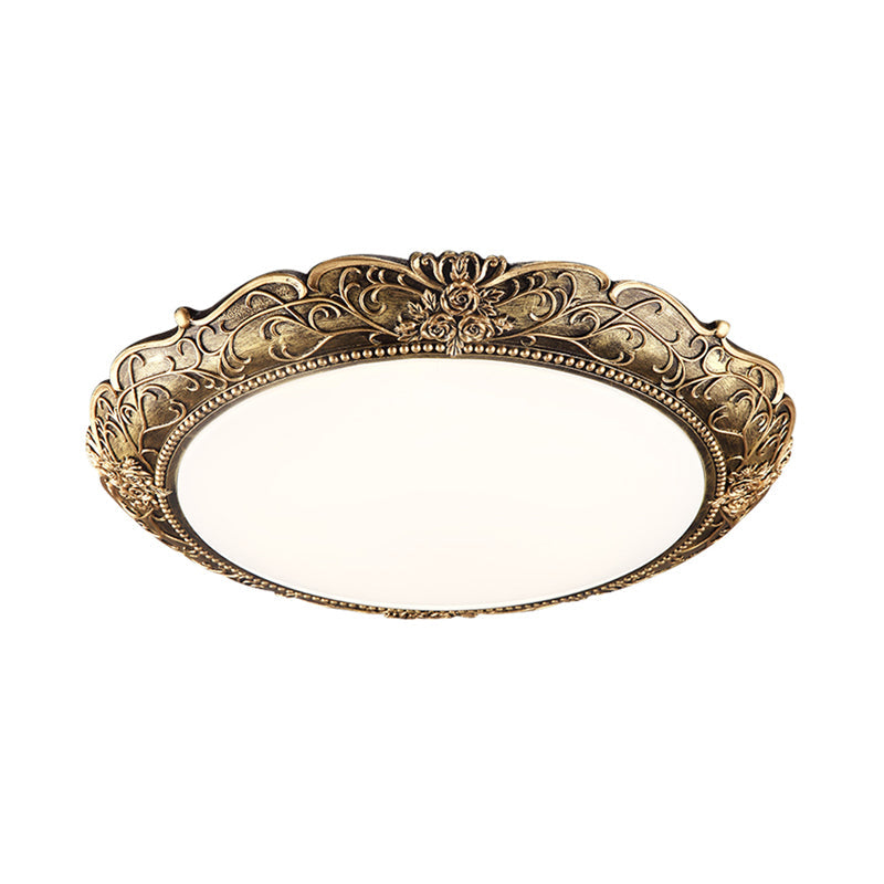 Farmhouse Resin Brass Led Flush Mounted Ceiling Light With Embossed Rose Trim 18.5’/21’ Diameter