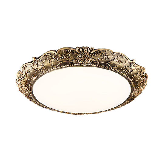 Farmhouse Resin Brass Led Flush Mounted Ceiling Light With Embossed Rose Trim 18.5’/21’ Diameter