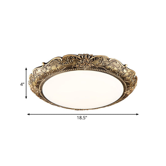 Farmhouse Resin Brass Led Flush Mounted Ceiling Light With Embossed Rose Trim 18.5/21 Diameter