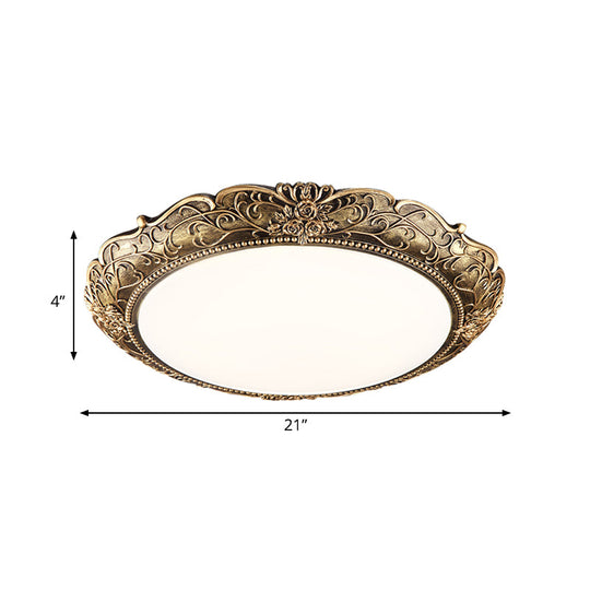 Farmhouse Resin Brass Led Flush Mounted Ceiling Light With Embossed Rose Trim 18.5’/21’ Diameter