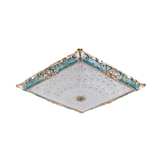 Green Led Flush Mount Ceiling Light With White Glass - Traditional Square Fixture 16’/19.5’ Width