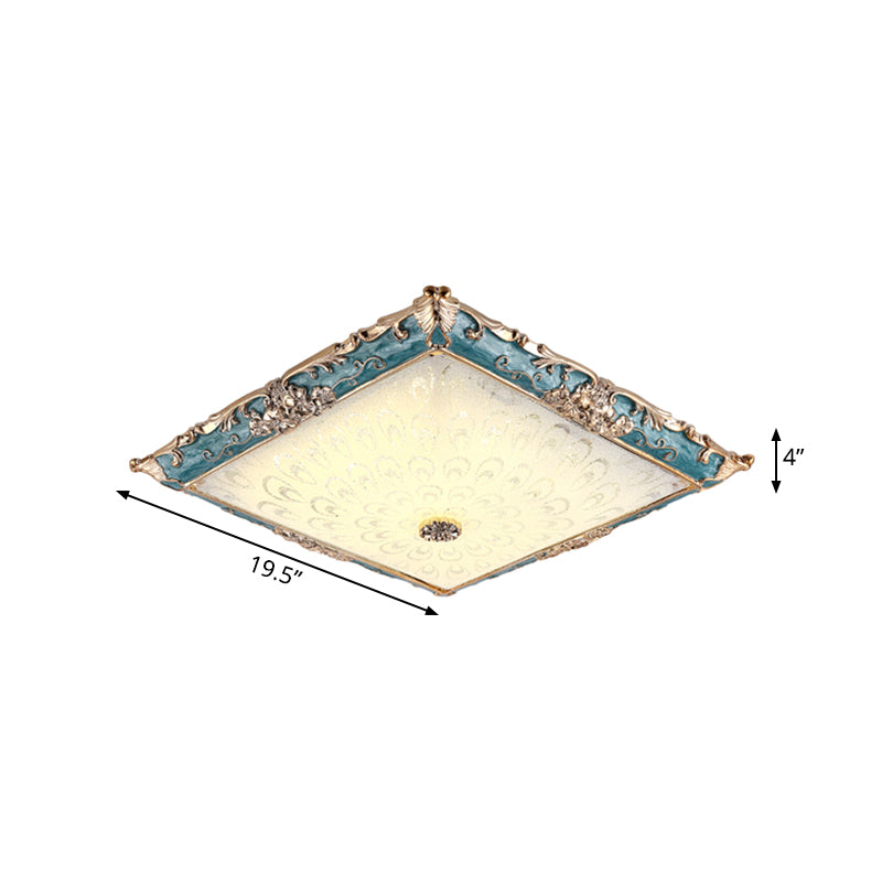 Green Led Flush Mount Ceiling Light With White Glass - Traditional Square Fixture 16’/19.5’ Width