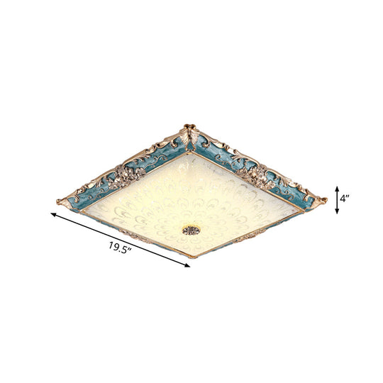 Green Led Flush Mount Ceiling Light With White Glass - Traditional Square Fixture 16’/19.5’ Width