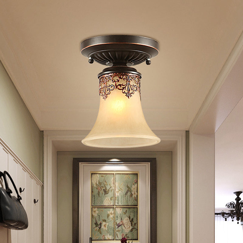 Trumpet Ceiling Light - Country Style White Frosted Glass Flush Mount Fixture