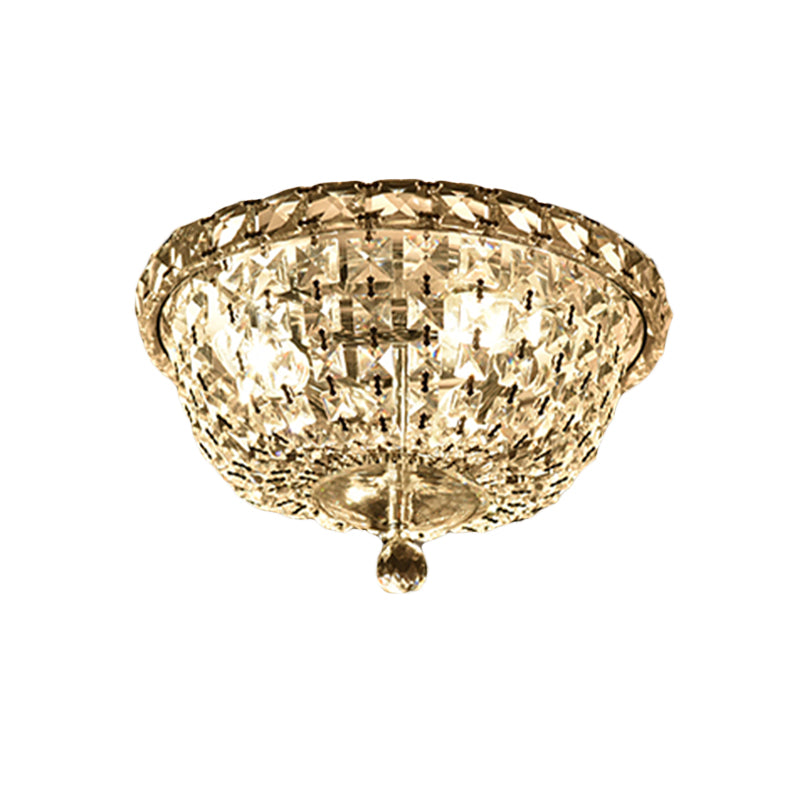 Modernist Crystal Ceiling Light Fixture - 3 Heads Flush Mount Bowl Shade