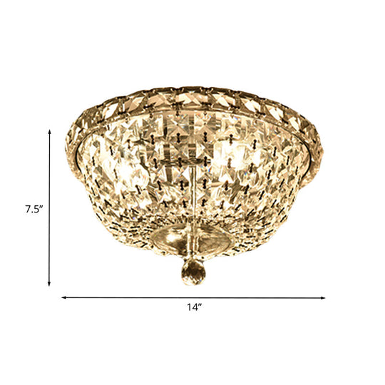 Modernist Crystal Ceiling Light Fixture - 3 Heads Flush Mount Bowl Shade