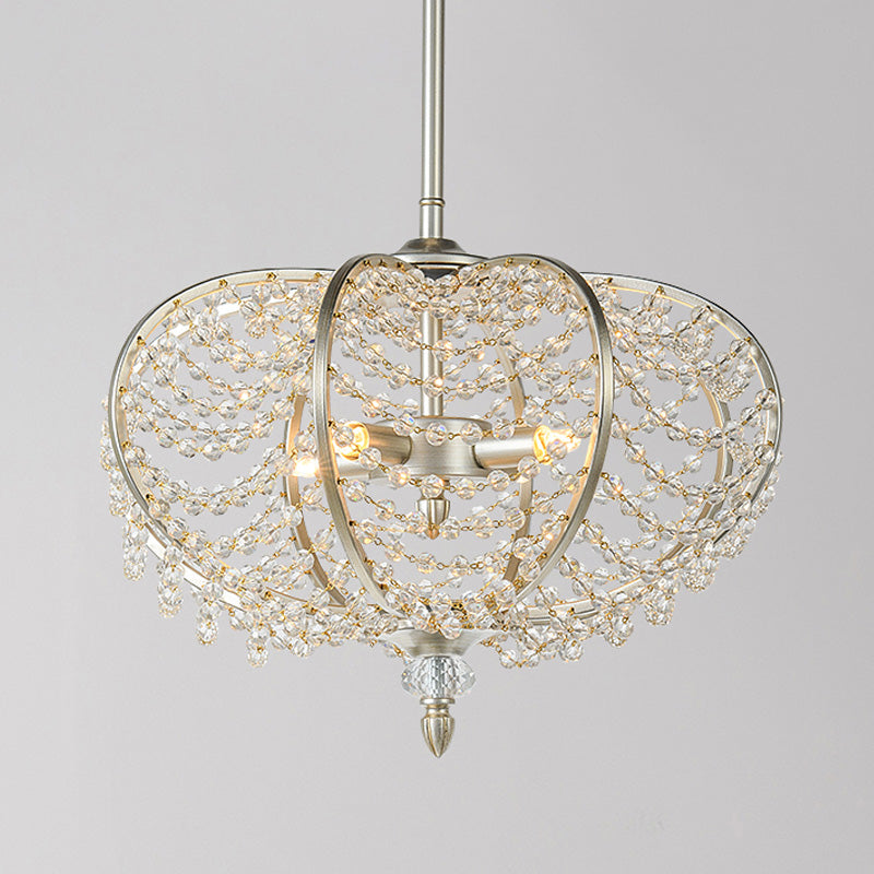 Silver Chain Crystal Bead Pendant Chandelier For Guest Room - 2-Light Ceiling Hang Fixture