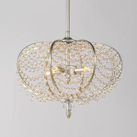 Silver 2-Light Chain Crystal Bead Pendant Chandelier For Guest Room