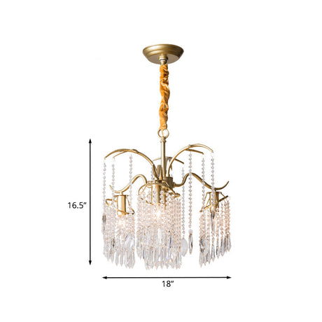 Post Modern Windbell Crystal Bead Suspension Pendant Light - Gold (4 Bulb Chandelier)