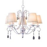 Contemporary 5-Bulb Pendant Light With Fabric Shade And Crystal Droplets For Guest Room - White