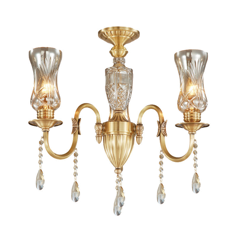Prismatic Crystal Pendant Chandelier - Modern Gold 3-Head Lighting Fixture For Living Room
