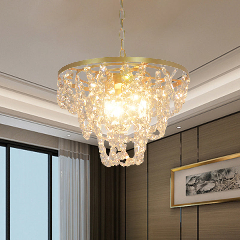 Nordic Gold Chandelier With Beveled Crystal Prisms - Chain Hung Pendant Light 3 Lights