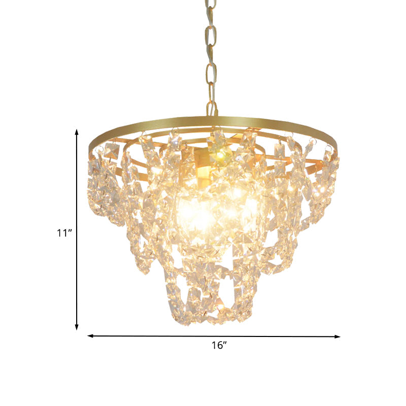 Nordic Gold Chandelier With Beveled Crystal Prisms - Chain Hung Pendant Light 3 Lights