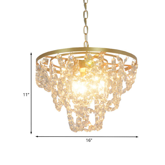 Nordic Gold Chandelier With Beveled Crystal Prisms - Chain Hung Pendant Light 3 Lights