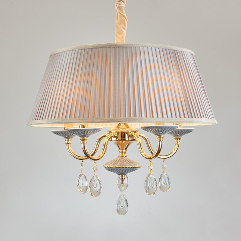 Minimalist Drum Fabric Pendant Chandelier With Crystal Droplets